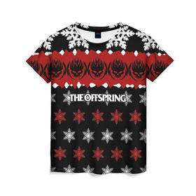 Женская футболка 3D с принтом Праздничный The Offspring в Кировске, 100% полиэфир ( синтетическое хлопкоподобное полотно) | прямой крой, круглый вырез горловины, длина до линии бедер | the offspring | офспринг | оффспринг | рок