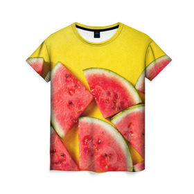 Женская футболка 3D с принтом арбуз в Кировске, 100% полиэфир ( синтетическое хлопкоподобное полотно) | прямой крой, круглый вырез горловины, длина до линии бедер | berry | food | fruit | health | rest | summer | vegan | vegetarianism | vitamins | watermelon | арбуз | веган | вегетарианство | витамины | еда | здоровье | лето | отдых | фрукты | ягода