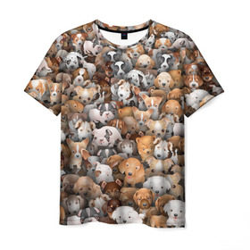 Мужская футболка 3D с принтом Щенки в Кировске, 100% полиэфир | прямой крой, круглый вырез горловины, длина до линии бедер | бультерьер | корги | мопс | паттерн | пес | питбуль | породы | собака | собачка | хаски | щенок