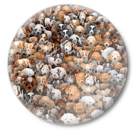 Значок с принтом Щенки в Кировске,  металл | круглая форма, металлическая застежка в виде булавки | бультерьер | корги | мопс | паттерн | пес | питбуль | породы | собака | собачка | хаски | щенок