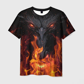 Мужская футболка 3D с принтом Огненный дракон в Кировске, 100% полиэфир | прямой крой, круглый вырез горловины, длина до линии бедер | арт | глаза | дракон | огонь | пламя