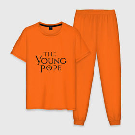Мужская пижама хлопок с принтом The young pope в Кировске, 100% хлопок | брюки и футболка прямого кроя, без карманов, на брюках мягкая резинка на поясе и по низу штанин
 | Тематика изображения на принте: young pope | джуд лоу | молодой папа
