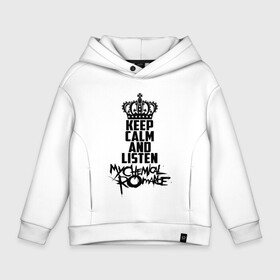 Детское худи Oversize хлопок с принтом Keep calm and listen MCR в Кировске, френч-терри — 70% хлопок, 30% полиэстер. Мягкий теплый начес внутри —100% хлопок | боковые карманы, эластичные манжеты и нижняя кромка, капюшон на магнитной кнопке | gerard way | mcr | my chemical romance | альтернативный | группа | джерард уэй | май кемикал романс | мкр | мой химический роман | мхр | мцр | панк | поп | поппанк | рок | рэй торо