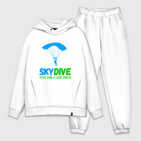 Мужской костюм хлопок OVERSIZE с принтом skydive в Кировске,  |  | adrenaline | base jumping | extreme | jump | parachute | sky | skydive | адреналин | бейс | бейсджампинг | высота | небо | облака | парашют | полет | прыжок | риск | самолет | свобода | экстрим