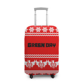Чехол для чемодана 3D с принтом Праздничный Green Day в Кировске, 86% полиэфир, 14% спандекс | двустороннее нанесение принта, прорези для ручек и колес | green day | билли джо армстронг | грин дей | зелёный день | майк дёрнт | тре кул