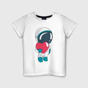 Детская футболка хлопок с принтом Космонавт в Кировске, 100% хлопок | круглый вырез горловины, полуприлегающий силуэт, длина до линии бедер | Тематика изображения на принте: cosmonaut | cosmos | cute | heart | love | космонавт | космос | любовь | мило | сердце