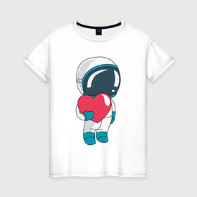 Женская футболка хлопок с принтом Космонавт в Кировске, 100% хлопок | прямой крой, круглый вырез горловины, длина до линии бедер, слегка спущенное плечо | cosmonaut | cosmos | cute | heart | love | космонавт | космос | любовь | мило | сердце