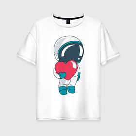 Женская футболка хлопок Oversize с принтом Космонавт в Кировске, 100% хлопок | свободный крой, круглый ворот, спущенный рукав, длина до линии бедер
 | cosmonaut | cosmos | cute | heart | love | космонавт | космос | любовь | мило | сердце