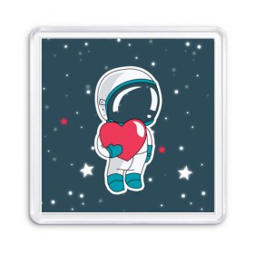Магнит 55*55 с принтом Космонавт в Кировске, Пластик | Размер: 65*65 мм; Размер печати: 55*55 мм | cosmonaut | cosmos | cute | heart | love | космонавт | космос | любовь | мило | сердце