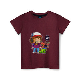 Детская футболка хлопок с принтом Stranger Things в Кировске, 100% хлопок | круглый вырез горловины, полуприлегающий силуэт, длина до линии бедер | dustin | stranger things | очень странные дела