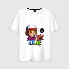 Женская футболка хлопок Oversize с принтом Stranger Things в Кировске, 100% хлопок | свободный крой, круглый ворот, спущенный рукав, длина до линии бедер
 | dustin | stranger things | очень странные дела