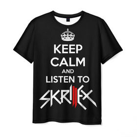 Мужская футболка 3D с принтом Skrillex keep calm в Кировске, 100% полиэфир | прямой крой, круглый вырез горловины, длина до линии бедер | dub step | dubstep | keep calm | skrillex | даб степ | дабстеп | диджей | драм энд басс | скрилекс