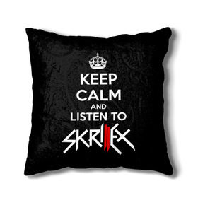 Подушка 3D с принтом Skrillex keep calm в Кировске, наволочка – 100% полиэстер, наполнитель – холлофайбер (легкий наполнитель, не вызывает аллергию). | состоит из подушки и наволочки. Наволочка на молнии, легко снимается для стирки | dub step | dubstep | keep calm | skrillex | даб степ | дабстеп | диджей | драм энд басс | скрилекс