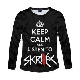 Женский лонгслив 3D с принтом Skrillex keep calm в Кировске, 100% полиэстер | длинные рукава, круглый вырез горловины, полуприлегающий силуэт | dub step | dubstep | keep calm | skrillex | даб степ | дабстеп | диджей | драм энд басс | скрилекс