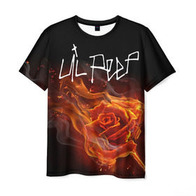 Мужская футболка 3D с принтом Надпись LiL PEEP в Кировске, 100% полиэфир | прямой крой, круглый вырез горловины, длина до линии бедер | lil peep | лил пип | огонь | роза
