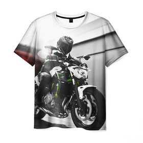 Мужская футболка 3D с принтом Kawasaki в Кировске, 100% полиэфир | прямой крой, круглый вырез горловины, длина до линии бедер | motorbike | motorcycle | race | rider | ryder | speed | yamaha | байк | гонки | гонщик | кавасаки | мото | мотобайк | мотоцикл | райдер | скорость | ямаха