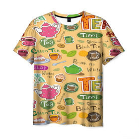 Мужская футболка 3D с принтом Tea bombing в Кировске, 100% полиэфир | прямой крой, круглый вырез горловины, длина до линии бедер | char | tea | tea party | еда | конфеты | лимон | напиток | печенье | сладости | тортики | чай | чашка