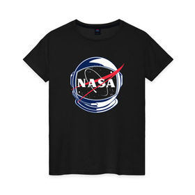Женская футболка хлопок с принтом NASA в Кировске, 100% хлопок | прямой крой, круглый вырез горловины, длина до линии бедер, слегка спущенное плечо | nasa | астронавт | астрофизика | космическое агенство | космонавт | космос | наса | скафандр  | шлем