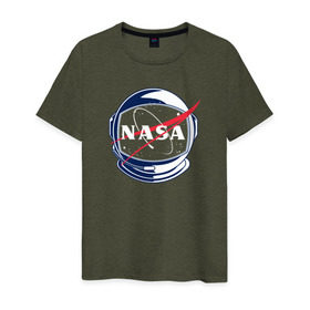 Мужская футболка хлопок с принтом NASA в Кировске, 100% хлопок | прямой крой, круглый вырез горловины, длина до линии бедер, слегка спущенное плечо. | nasa | астронавт | астрофизика | космическое агенство | космонавт | космос | наса | скафандр  | шлем