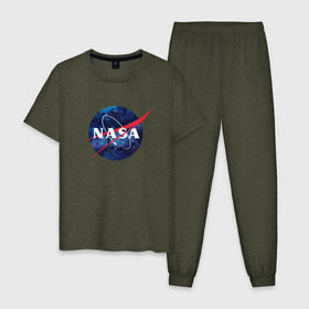 Мужская пижама хлопок с принтом NASA в Кировске, 100% хлопок | брюки и футболка прямого кроя, без карманов, на брюках мягкая резинка на поясе и по низу штанин
 | nasa | астронавт | астрофизика | космическое агенство | космонавт | космос | наса | скафандр   | шлем
