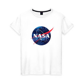 Женская футболка хлопок с принтом NASA в Кировске, 100% хлопок | прямой крой, круглый вырез горловины, длина до линии бедер, слегка спущенное плечо | nasa | астронавт | астрофизика | космическое агенство | космонавт | космос | наса | скафандр   | шлем