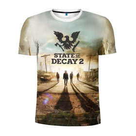 Мужская футболка 3D спортивная с принтом State of Decay 2 в Кировске, 100% полиэстер с улучшенными характеристиками | приталенный силуэт, круглая горловина, широкие плечи, сужается к линии бедра | decay | horror | state | игра | стадия | хоррор