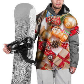Накидка на куртку 3D с принтом Капризы Деда мороза в Кировске, 100% полиэстер |  | елка | зима | игрушки | мороз | новый год | снег | снежинки | украшения