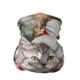 Бандана-труба 3D с принтом Новогодний котик в Кировске, 100% полиэстер, ткань с особыми свойствами — Activecool | плотность 150‒180 г/м2; хорошо тянется, но сохраняет форму | елка | зима | кот | котейка | кошка | мороз | новый год | снег