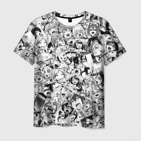 Мужская футболка 3D с принтом Ahegao в Кировске, 100% полиэфир | прямой крой, круглый вырез горловины, длина до линии бедер | anime | аниме | лицо | паттрен | чернобелый