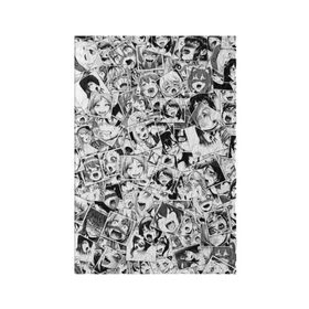 Обложка для паспорта матовая кожа с принтом Ahegao в Кировске, натуральная матовая кожа | размер 19,3 х 13,7 см; прозрачные пластиковые крепления | Тематика изображения на принте: anime | аниме | лицо | паттрен | чернобелый