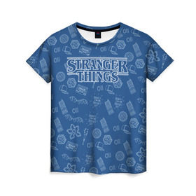 Женская футболка 3D с принтом Очень Странные дела Бомбинг в Кировске, 100% полиэфир ( синтетическое хлопкоподобное полотно) | прямой крой, круглый вырез горловины, длина до линии бедер | stranger things | паттерн | синий