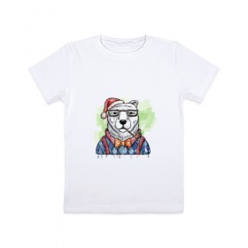 Детская футболка хлопок с принтом Медведь хипстер в Кировске, 100% хлопок | круглый вырез горловины, полуприлегающий силуэт, длина до линии бедер | 