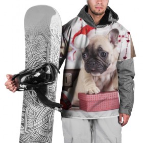 Накидка на куртку 3D с принтом Новогодние чудеса в Кировске, 100% полиэстер |  | елка | новый год | пес | снег | снежинки | собака | щенок