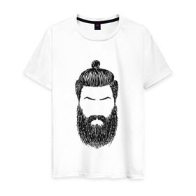 Мужская футболка хлопок с принтом Борода барбер в Кировске, 100% хлопок | прямой крой, круглый вырез горловины, длина до линии бедер, слегка спущенное плечо. | барбер | борода | бородища | стиль | стрижка | топкнот