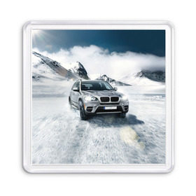 Магнит 55*55 с принтом BMW X5 в Кировске, Пластик | Размер: 65*65 мм; Размер печати: 55*55 мм | Тематика изображения на принте: auto | race | авто | автомобиль | бмв | бумер | бэха | гонки | марка | машина