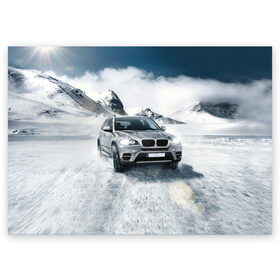 Поздравительная открытка с принтом BMW X5 в Кировске, 100% бумага | плотность бумаги 280 г/м2, матовая, на обратной стороне линовка и место для марки
 | Тематика изображения на принте: auto | race | авто | автомобиль | бмв | бумер | бэха | гонки | марка | машина