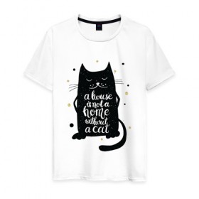 Мужская футболка хлопок с принтом Black cat в Кировске, 100% хлопок | прямой крой, круглый вырез горловины, длина до линии бедер, слегка спущенное плечо. | 