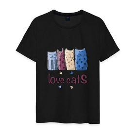Мужская футболка хлопок с принтом love cats в Кировске, 100% хлопок | прямой крой, круглый вырез горловины, длина до линии бедер, слегка спущенное плечо. | киса домашние животные | кот | котик | котики | коты | кошка | кошки