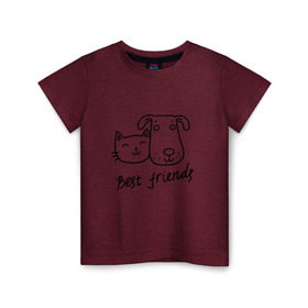 Детская футболка хлопок с принтом Best friends в Кировске, 100% хлопок | круглый вырез горловины, полуприлегающий силуэт, длина до линии бедер | киса домашние животные | кот | котик | коты | кошка | кошки