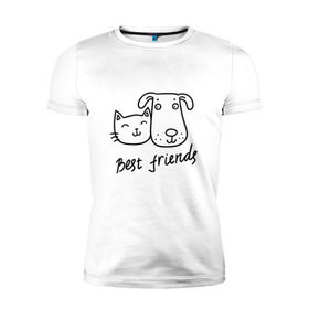 Мужская футболка премиум с принтом Best friends в Кировске, 92% хлопок, 8% лайкра | приталенный силуэт, круглый вырез ворота, длина до линии бедра, короткий рукав | киса домашние животные | кот | котик | коты | кошка | кошки