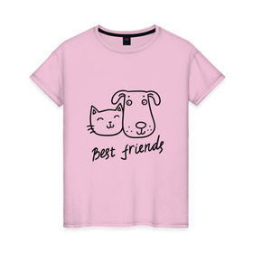 Женская футболка хлопок с принтом Best friends в Кировске, 100% хлопок | прямой крой, круглый вырез горловины, длина до линии бедер, слегка спущенное плечо | Тематика изображения на принте: киса домашние животные | кот | котик | коты | кошка | кошки