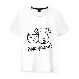 Мужская футболка хлопок с принтом Best friends в Кировске, 100% хлопок | прямой крой, круглый вырез горловины, длина до линии бедер, слегка спущенное плечо. | киса домашние животные | кот | котик | коты | кошка | кошки