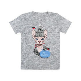 Детская футболка хлопок с принтом Рождественский сфинкс 2 в Кировске, 100% хлопок | круглый вырез горловины, полуприлегающий силуэт, длина до линии бедер | киса домашние животные | кот | котик | котики | коты | кошка | кошки