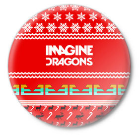 Значок с принтом Праздничный Imagine Dragons в Кировске,  металл | круглая форма, металлическая застежка в виде булавки | dragons | imagine | альтернативный | американская | арена | бэн макки | группа | драгонс | дэн | дэн рейнольдс | знак | имеджин | инди | индирок | красный | надпись | новогодний | новый год | поп | праздник