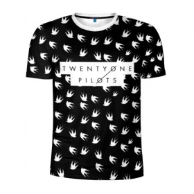 Мужская футболка 3D спортивная с принтом Twenty One Pilots Birds White в Кировске, 100% полиэстер с улучшенными характеристиками | приталенный силуэт, круглая горловина, широкие плечи, сужается к линии бедра | Тематика изображения на принте: rock | t.o.p. | top | twenty one pilots | рок