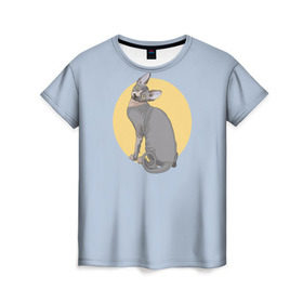 Женская футболка 3D с принтом Сфинкс в Кировске, 100% полиэфир ( синтетическое хлопкоподобное полотно) | прямой крой, круглый вырез горловины, длина до линии бедер | киса домашние животные | кот | котик | коты | кошка | кошки