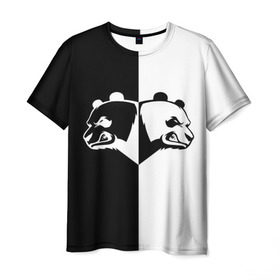 Мужская футболка 3D с принтом Панда в Кировске, 100% полиэфир | прямой крой, круглый вырез горловины, длина до линии бедер | бамбук | бамбуковый медведь | белый | голова | два | животное | злость | красная книга | крутой | мишка | оскал | панда | прикольный | тату | цвета | чб | черный | ярость