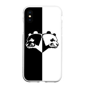Чехол для iPhone XS Max матовый с принтом Панда в Кировске, Силикон | Область печати: задняя сторона чехла, без боковых панелей | бамбук | бамбуковый медведь | белый | голова | два | животное | злость | красная книга | крутой | мишка | оскал | панда | прикольный | тату | цвета | чб | черный | ярость