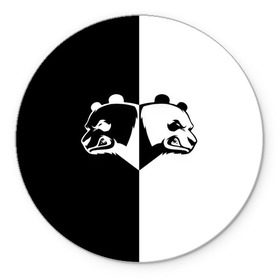 Коврик для мышки круглый с принтом Панда в Кировске, резина и полиэстер | круглая форма, изображение наносится на всю лицевую часть | бамбук | бамбуковый медведь | белый | голова | два | животное | злость | красная книга | крутой | мишка | оскал | панда | прикольный | тату | цвета | чб | черный | ярость