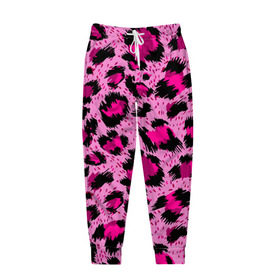 Мужские брюки 3D с принтом Розовый леопард в Кировске, 100% полиэстер | манжеты по низу, эластичный пояс регулируется шнурком, по бокам два кармана без застежек, внутренняя часть кармана из мелкой сетки | гепард | леопард